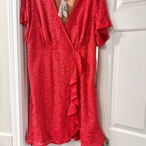 Red Lace Wrap Dress